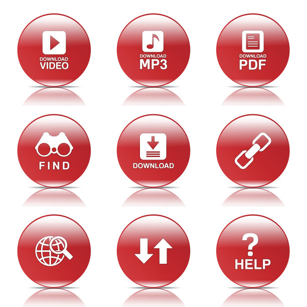 多媒体网络因特网红色矢量按钮图标设计集图片下载
