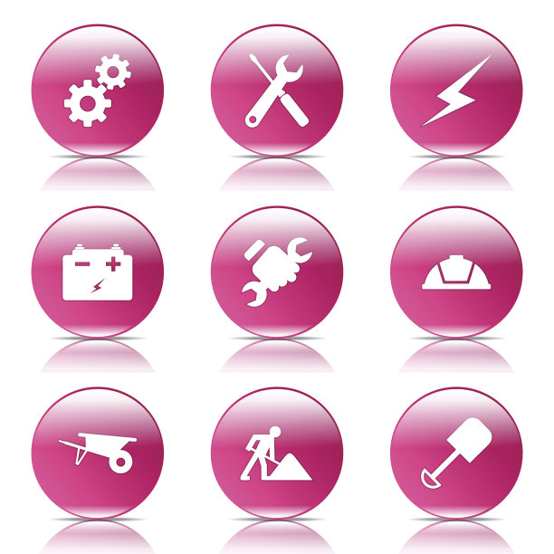 建筑工具粉色矢量按钮图标设计集图片下载