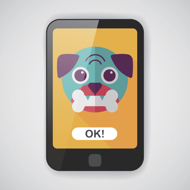 宠物狗平面图标与长影子，eps10图片下载