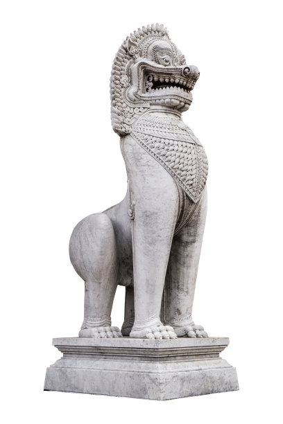 古色古香的守护狮雕庙，以白色为背景图片下载