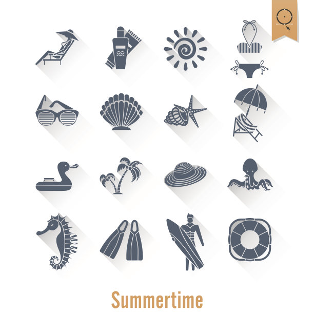 夏季和海滩简单的平面图标图片下载