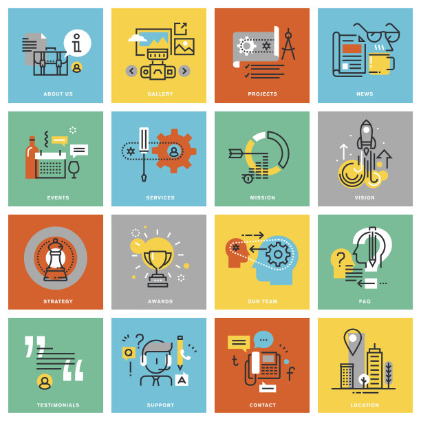 现代细线平面设计商业图标集素材图片