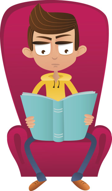 聪明的男孩坐在椅子上看书素材图片