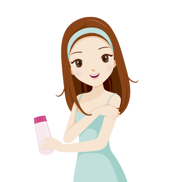 拿着美容包装和擦拭皮肤的女孩图片下载