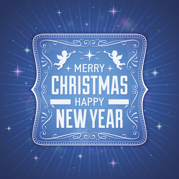 蓝色标签与圣诞问候在一个黑暗的背景图片下载