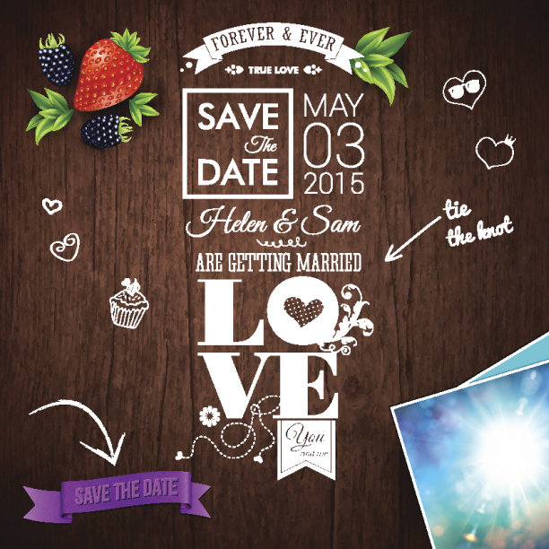 把日期留到个人假期。木制婚礼请柬图片下载