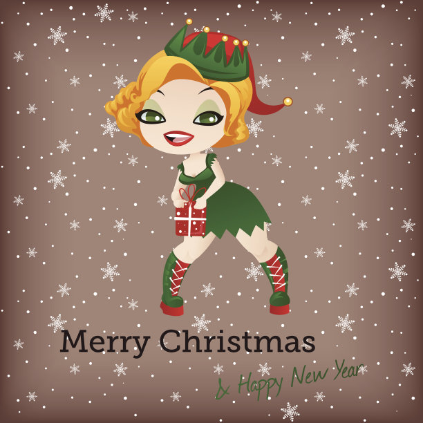 圣诞贺卡与可爱的小精灵图片下载