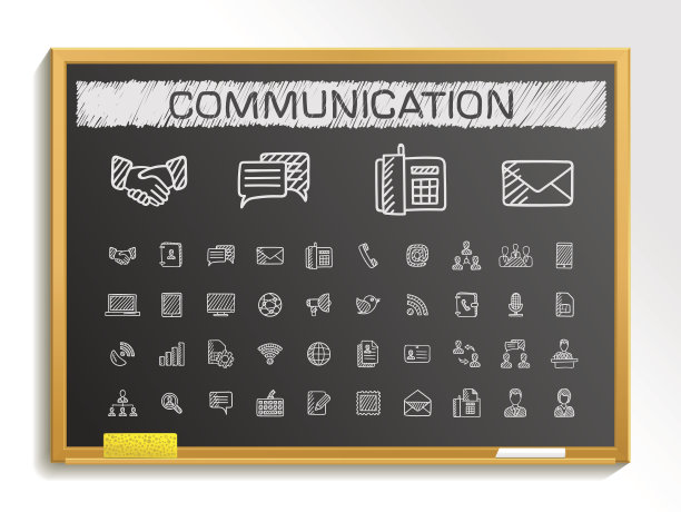 沟通手绘草图图标集。矢量涂鸦黑板插图图片下载