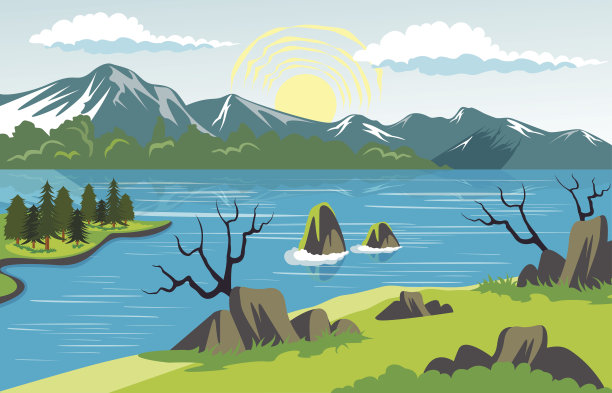 美丽的风景以湖和山为背景图片下载