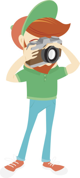 带着相机的滑稽胡子的嬉皮士。平的风格图片下载