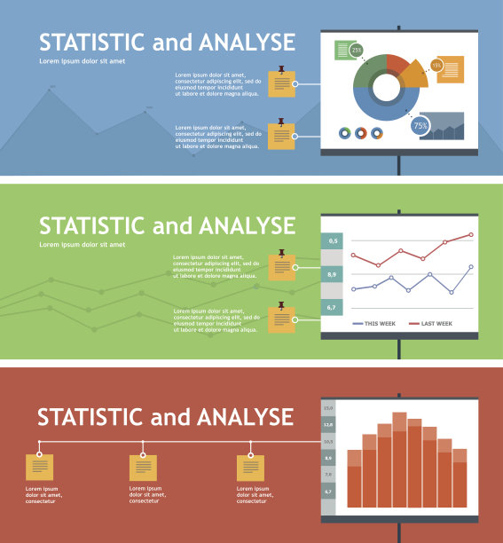 ?彩色图表和统计主题旗帜的网页设计。图片下载