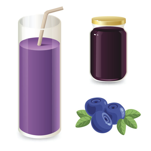 一套蓝莓果酱和蓝莓鸡尾酒。图片下载