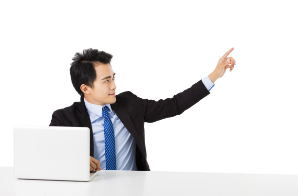 年轻的商人指着拷贝空间图片下载