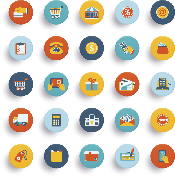 购物现代平面颜色图标。图片下载