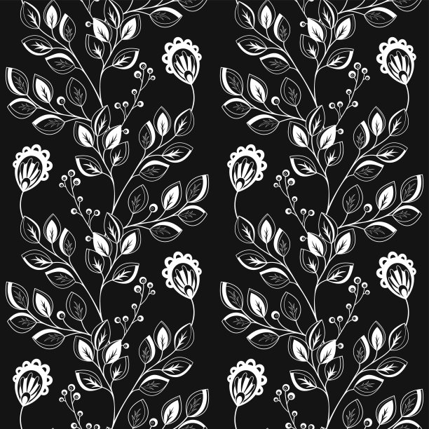 矢量无缝单色花卉图案素材图片