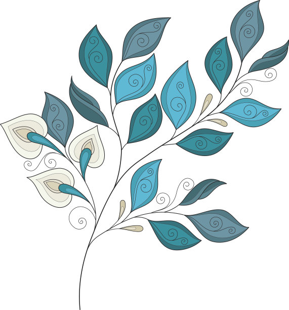 矢量美丽的彩色轮廓叶图片下载