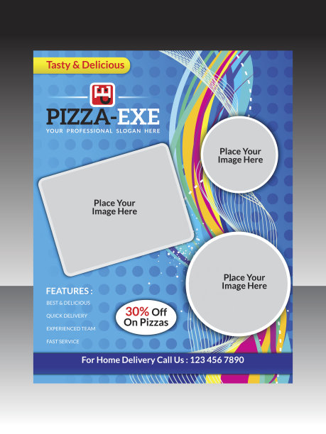 抽象艺术披萨店传单图片下载