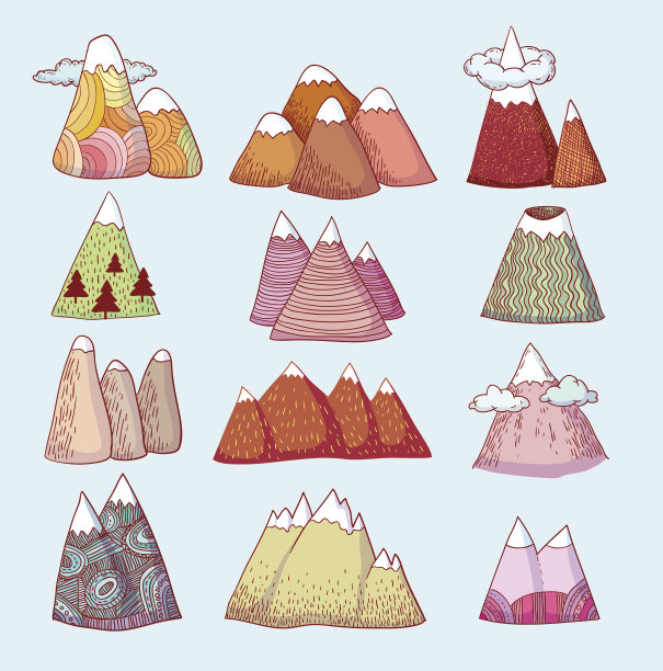 Set of hand Drawn mountains vector插图。图片下载