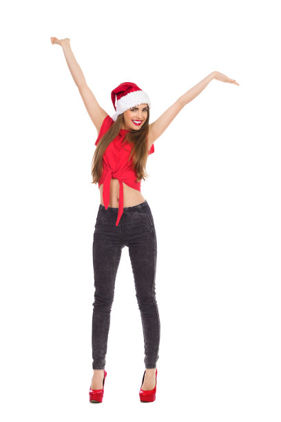 举起双臂的圣诞女孩图片下载