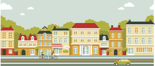 城市全景街道背景平风格图片下载