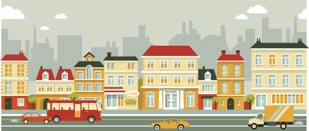 城市全景街道背景平风格图片下载