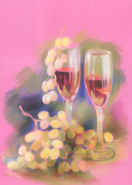 柔和的葡萄和高脚杯图片下载