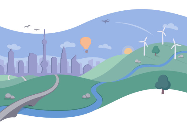 景观景观与城市和风电场素材图片