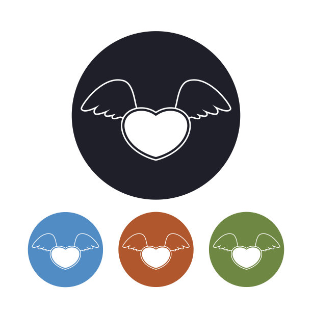 带翅膀的心形图标，矢量插图图片下载