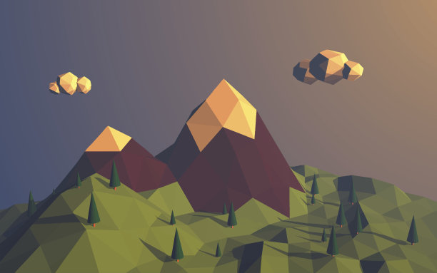低poly山景观矢量背景。多边形形状的顶点图片下载