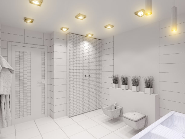 浴室的3D插图，没有颜色和纹理图片下载