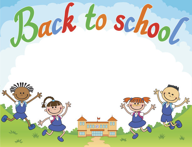 横幅返回学校，男孩女孩小学生字母标志向量素材图片