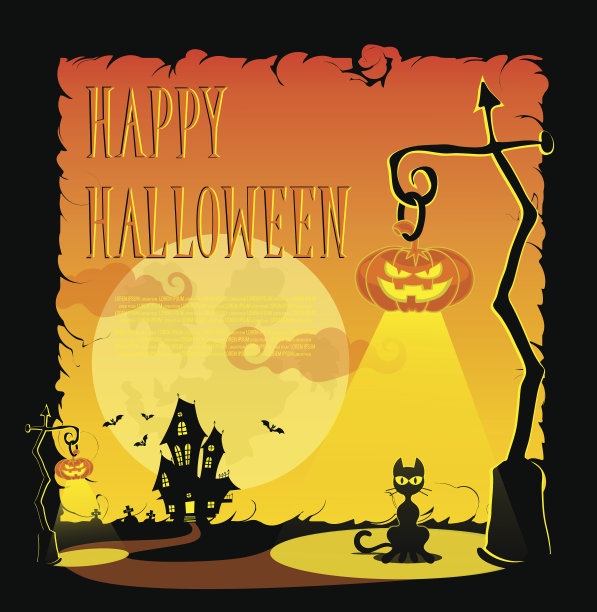 有趣的万圣节南瓜，蝙蝠，吓人的房子。卡通风格。矢量图素材图片