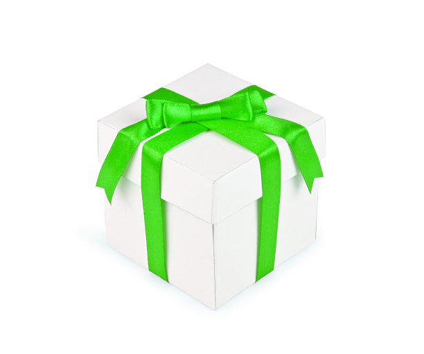 白色礼盒与绿色丝带蝴蝶结图片下载