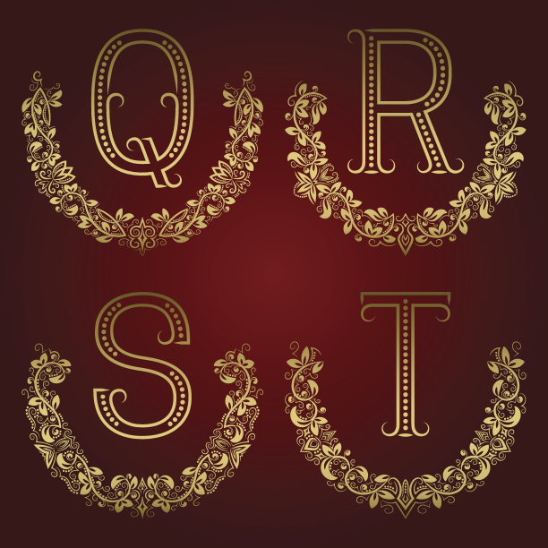 花环上的Q, R, S, T复古字母组合。图片下载