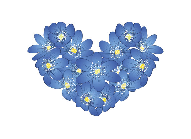 抽象蓝花心形设计。手绘矢量图图片下载
