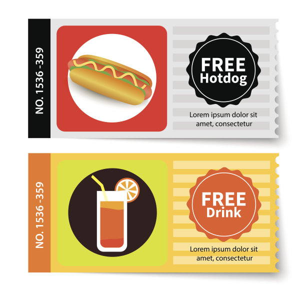 一套热狗和果汁优惠券的折扣模板设计图片下载
