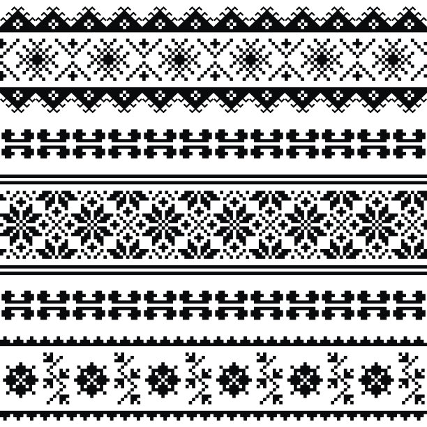 乌克兰、白俄罗斯民间艺术刺绣图案黑色素材图片