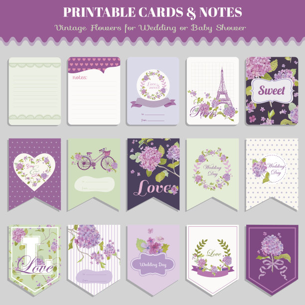 复古鲜花卡片集-为派对装饰图片下载