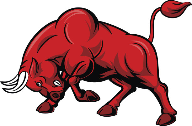 卡通愤怒的公牛攻击孤立的白色背景图片下载