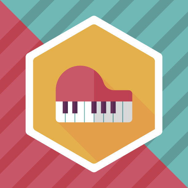钢琴平面图标与长阴影，eps10图片下载