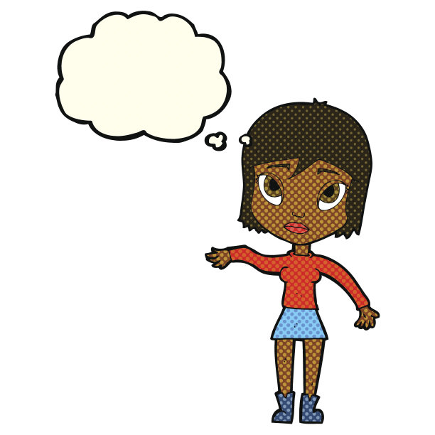 卡通女人挥动着手，带着思想泡泡图片下载