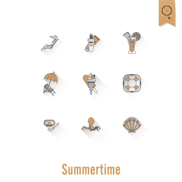 夏季和海滩简单的平面图标图片下载