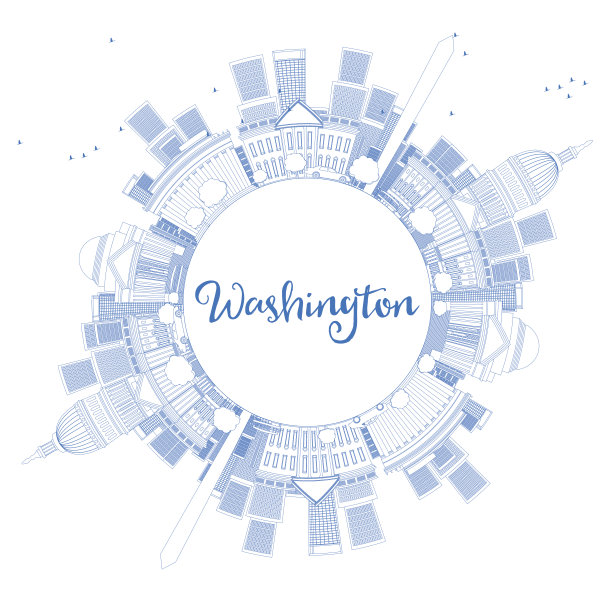 用复制空间和蓝色建筑勾勒出华盛顿特区的天际线图片下载