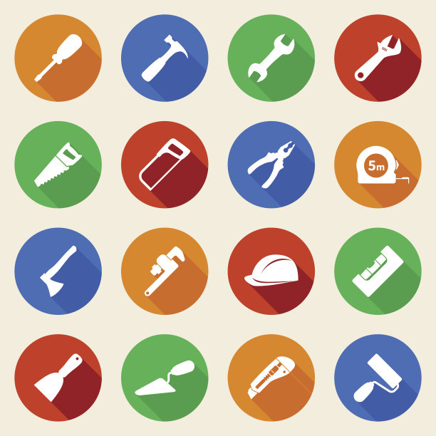一组建筑工具图标在平面风格图片下载