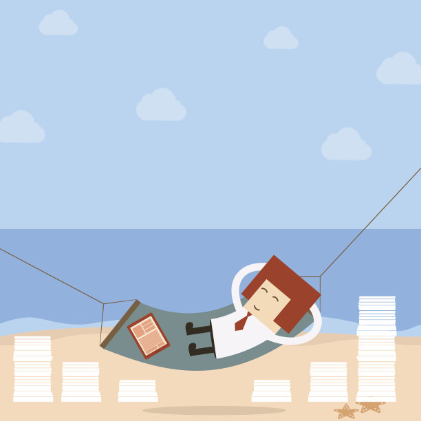 商人在海滩上放松工作图片下载