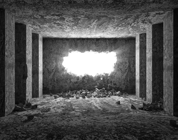 破旧的室内和破碎的混凝土墙图片下载