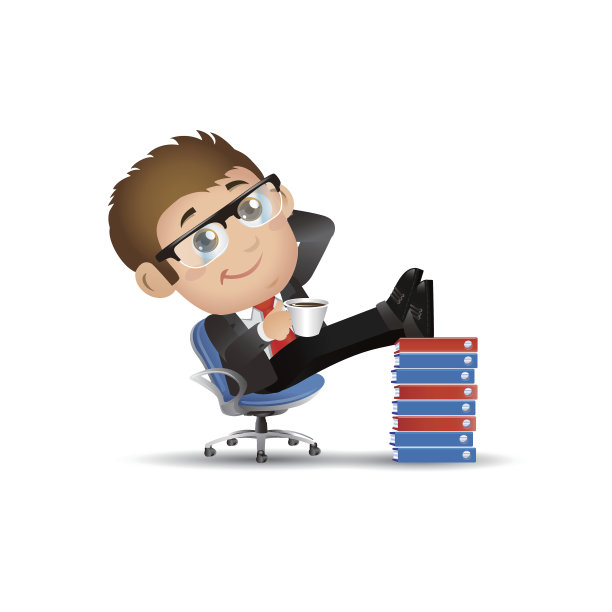 商人双腿翘起，坐在扶手椅上休息。文档图片下载