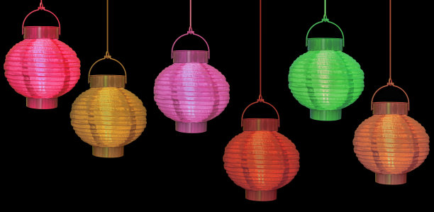 中国灯笼孤立——红，绿，金，黑图片下载