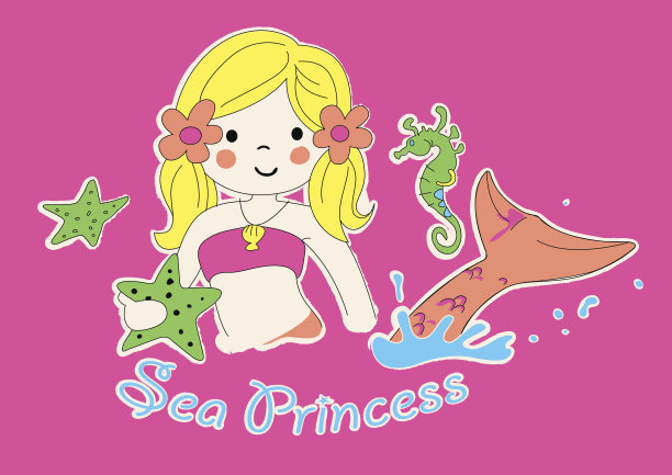 美人鱼公主和海马一起游泳图片下载