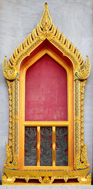 大理石寺庙窗户，泰国曼谷图片下载